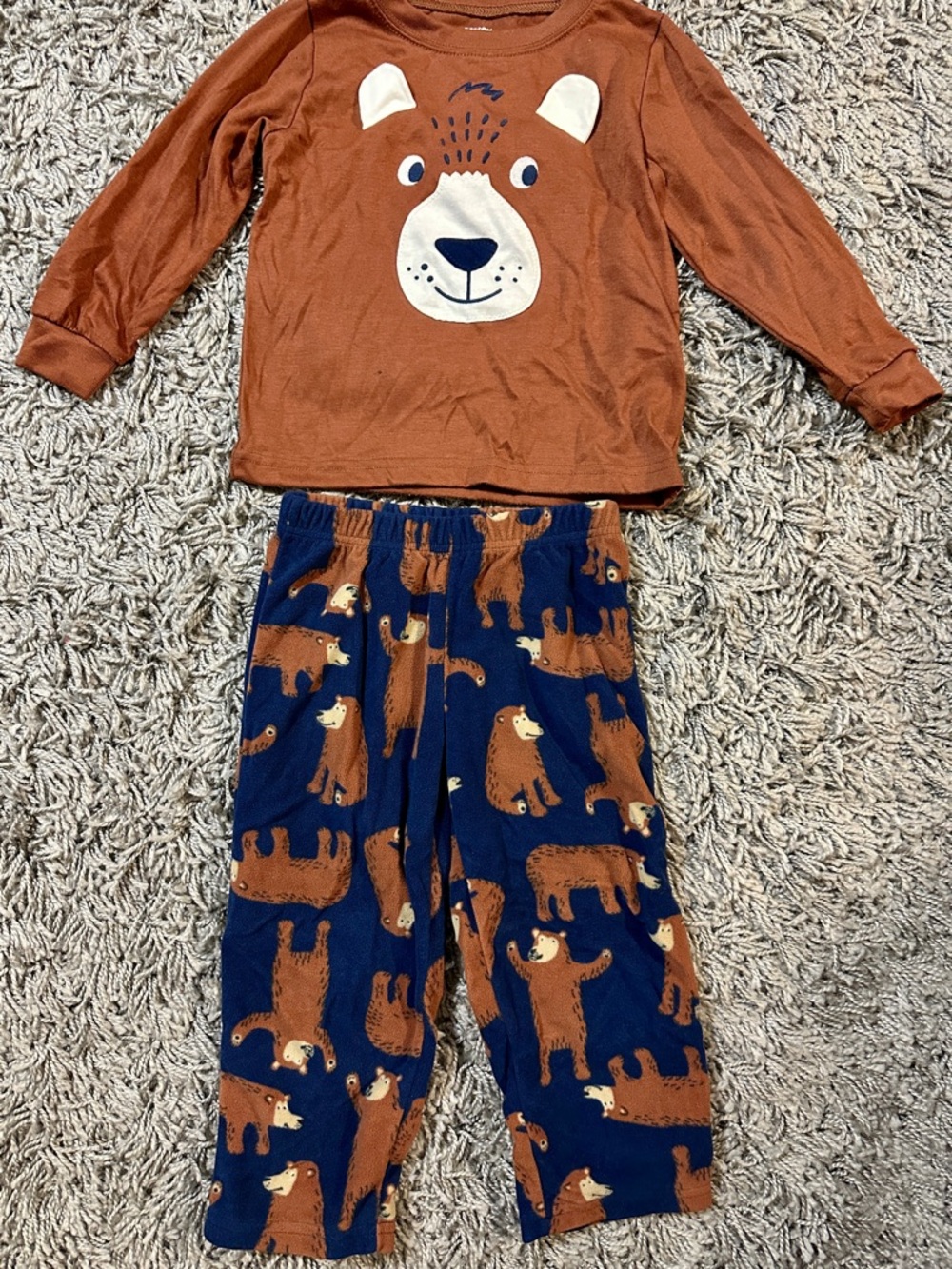 Carter's Brown Bear Face Top with Navy Bear Print Pants Pajama Set